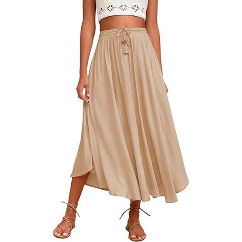 Flowing Skirt Flowing High Waist Skirt Flowy Elastic High Waist Midi Skirt for Women Adjustable Drawstring Streetwear Soft