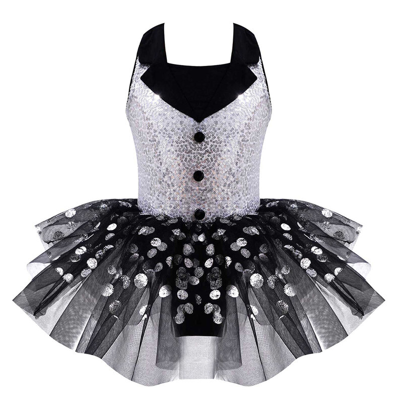 Sequins Ballet Tutu Dress For Girls Kids Sleeveless Shiny Dance Wear Ballet Gymnastics Leotard Dress For Dance Party Performance