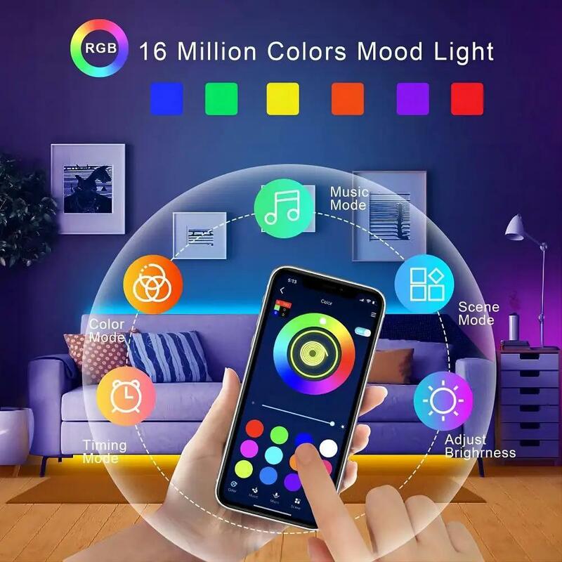 RGB LED Light Strip com controle remoto infravermelho, Fita Fita de lâmpada, Iluminação de cena DIY para sala de jogos, Decoração Backlight TV