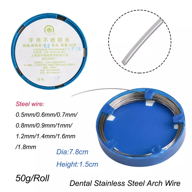 50g/rolka dentystyczna ortodontyczna ze stali nierdzewnej drut łukowy dentysta instrumenty chirurgiczne zębów 0.5-1.8mm pielęgnacja jamy ustnej materiały dentystyczne