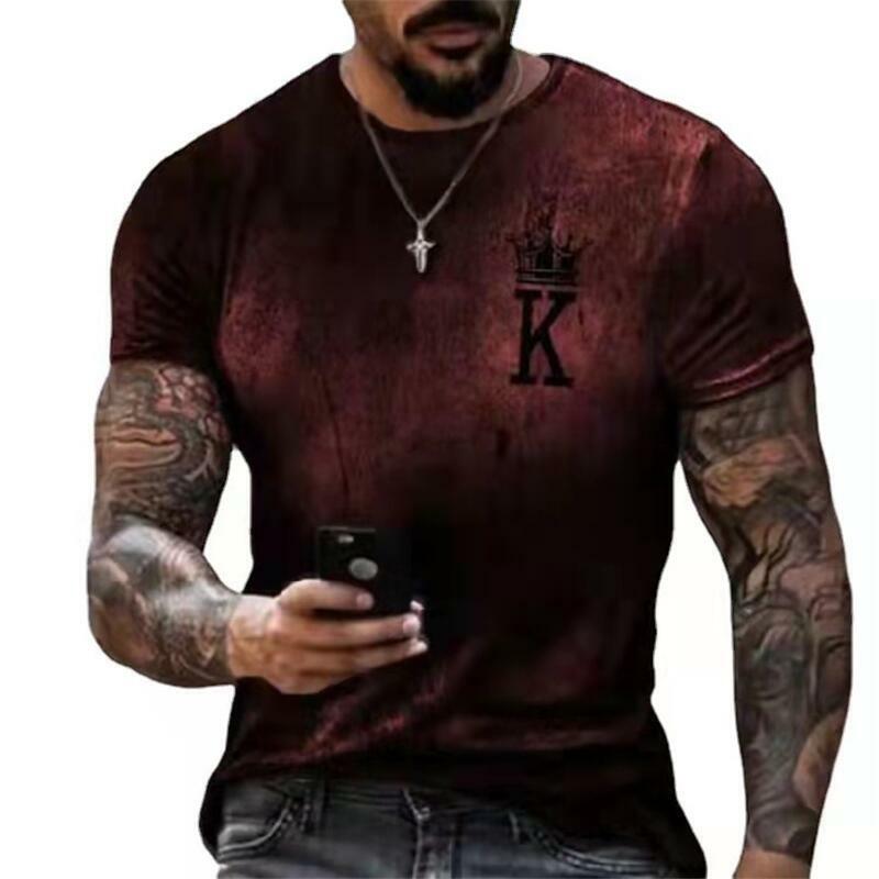 Camiseta Vintage Crown King para hombre, camisa con estampado 3d, Tops de manga corta de gran tamaño, ropa de diseñador
