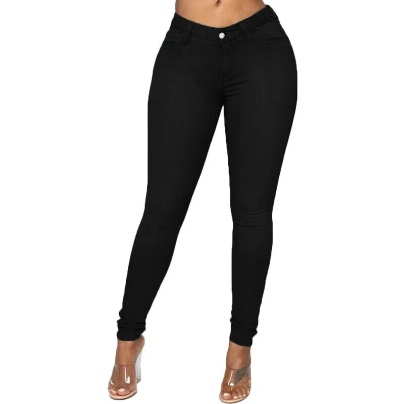 Облегающие джинсы-карандаш, женские брюки, однотонные винтажные облегающие брюки до щиколотки, джинсовые брюки со средней талией, коллекция 2024 года, уличная одежда, облегающая одежда
