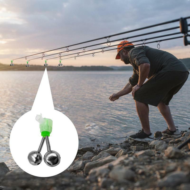 Campane da pesca Clip luminoso esca luce di allarme Twin Bells Clip Alerter Dual Ring Fishing Bite Alarm per Night Fishing Rod Bite