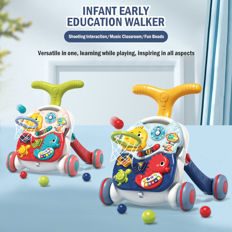 Kereta dorong bayi Walker bayi multifungsi, mainan basket Anti Guling Anti-O kaki 0-72 bulan belajar jalan tangan dapat disesuaikan