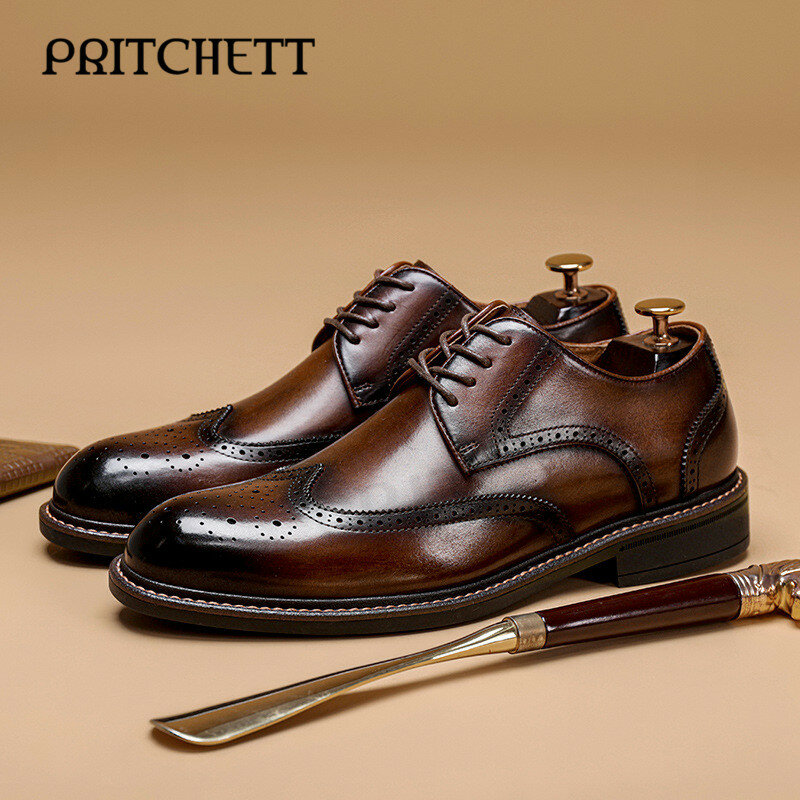Zapatos de piel auténtica hechos a mano para hombre, calzado de negocios, informal, a la moda, color negro