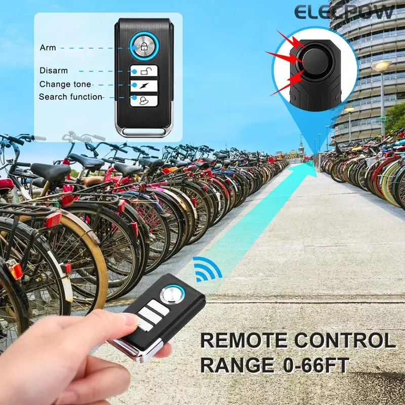 Elecpow Wireless Bicycle Alarm, controle remoto, impermeável, motocicleta elétrica, Scooter, Bike Security Protection, Anti Roubo Alarmes