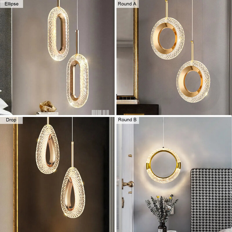 Simple Oval LED Chandeliers Gold Crystal Lighting Creative Pendant Light Living Room Household Hanging Lustre Bedroom Luminaire