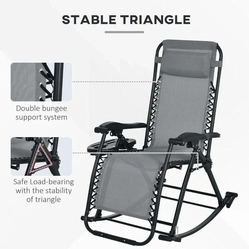 Outsunny-Outdoor dobrável cadeiras de balanço, gravidade zero, reclinável rocker com travesseiro, copo e suporte do telefone, 2 pcs