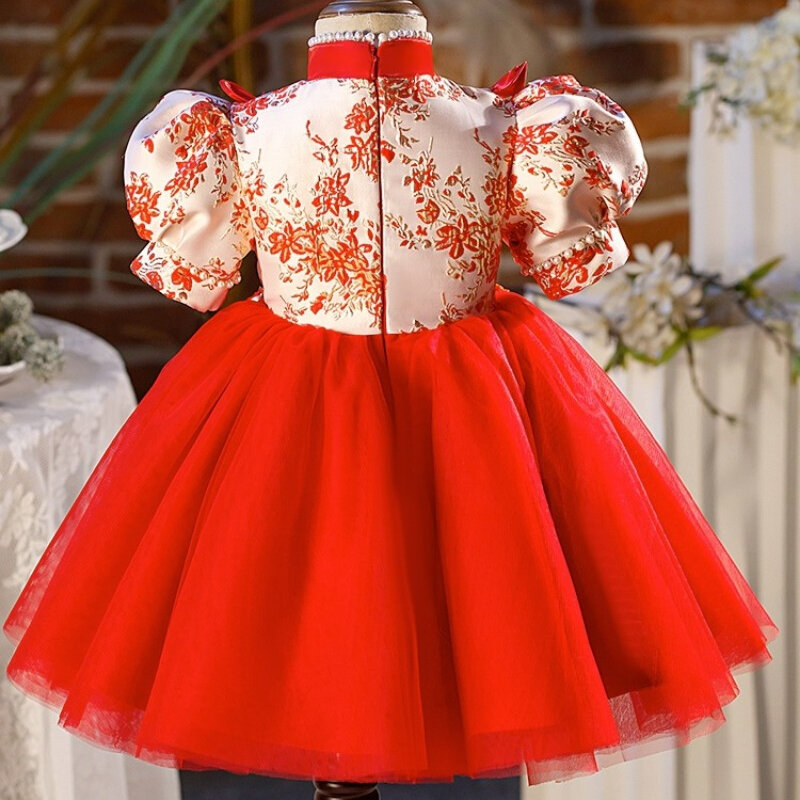 Tradycyjny chiński styl dziecięca sukienka księżniczki Cheongsam przyjęcie urodzinowe urocza wiosenna letnia sukienka dla dzieci