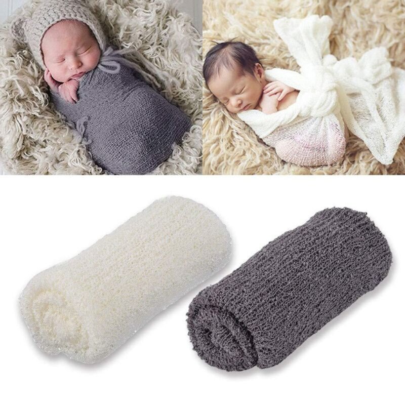 2 buah properti fotografi bayi baru lahir, selimut pembungkus fotografi bayi properti latar belakang elastis selimut rajut akses pemotretan bayi baru lahir