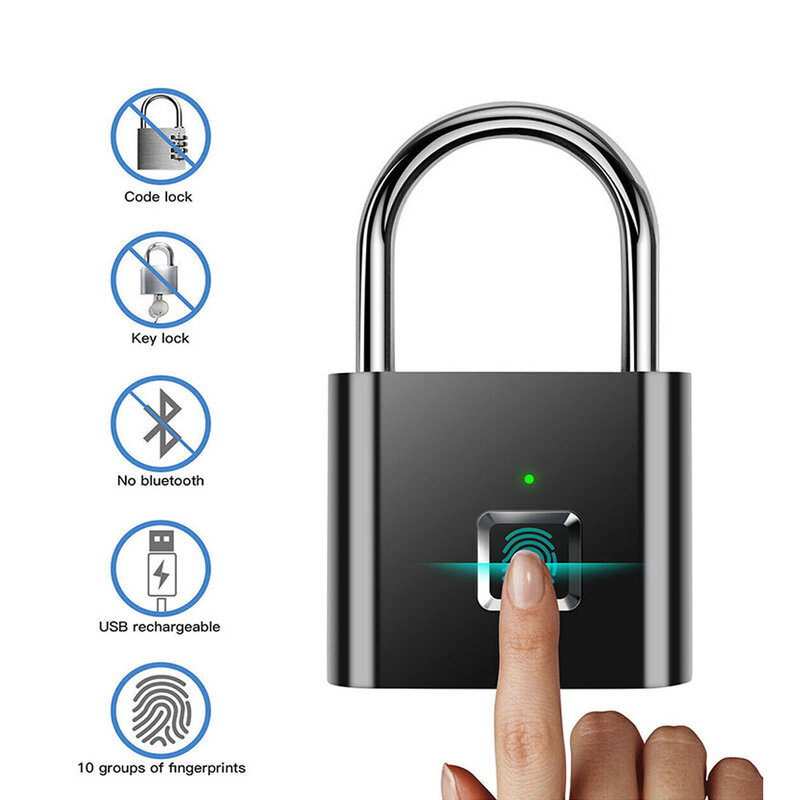 SY11 Cadeado Biométrico de Impressão Digital, Keyless Metal Lock, Thumbprint Lock, USB, Fit para Ginásio, Esportes, Escola, Employee Locker, Cerca, Mala