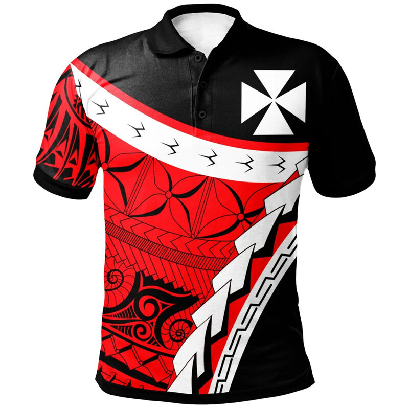 Camisa polo havaiana com impressão 3D masculina, casual, camiseta solta, manga curta, padrão Wallis Futuna, moda, polinésia, verão