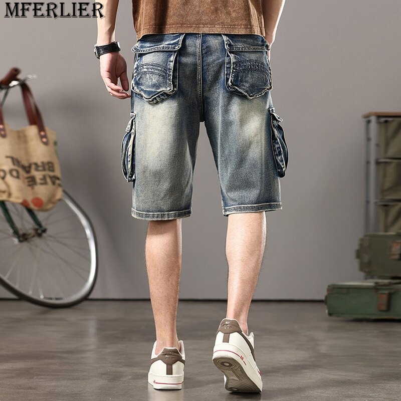 Pantaloncini di Jeans Vintage da uomo pantaloncini di Jeans estivi Plus Szie 44 pantaloncini Cargo moda Streetwear pantaloni corti da uomo di grandi dimensioni