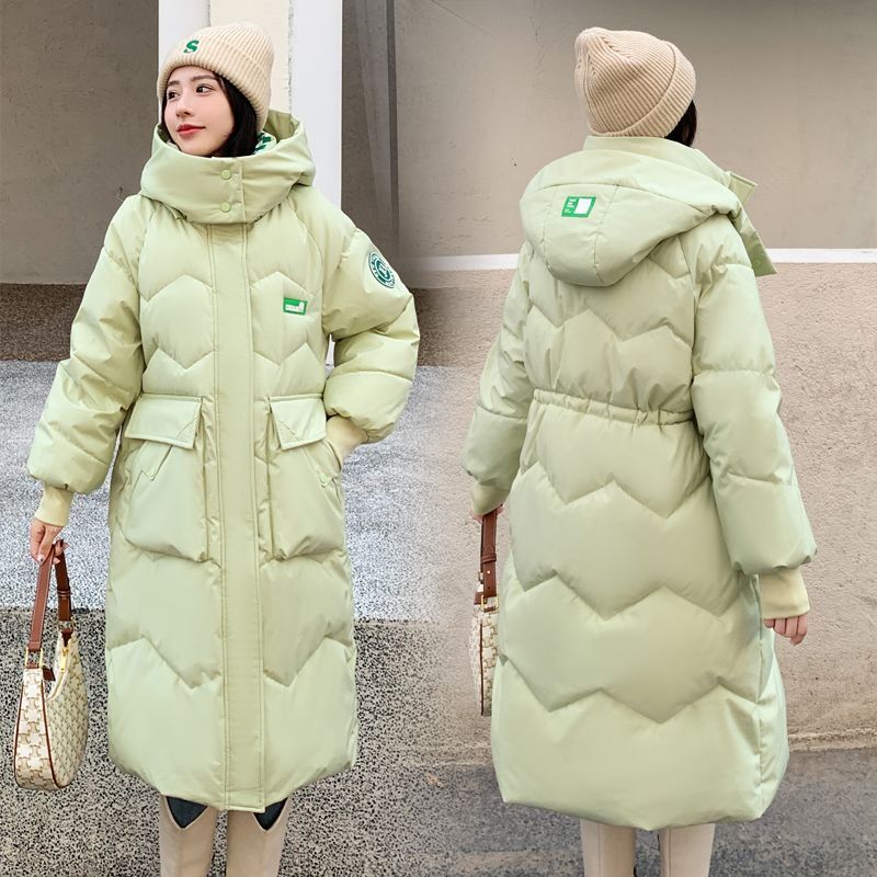 Jaket musim dingin wanita, mantel katun berkerudung versi setengah panjang, pakaian luar parka hangat tebal kasual 2023