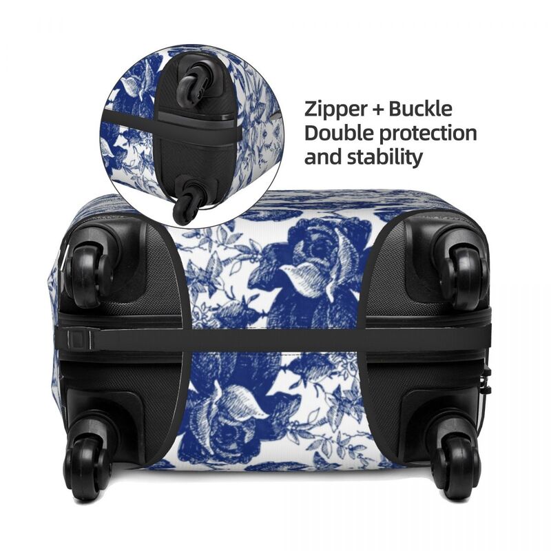 Juste de bagage élastique pour valise de voyage, housses de protection trempées, jouets français floraux et animaux, forêt indigo, 18 "-32"