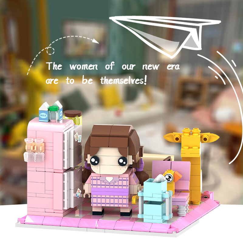3D 모델 DIY 빌딩 블록 장난감 숲 아래 두 사람의 로맨스 빌딩 블록, 도시 스트리트 뷰 어린이 생일 장난감
