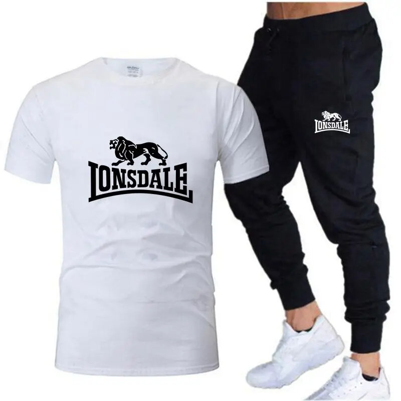 Lonsdale Zomer Nieuw Heren T-Shirt Set Sportset Bedrukt T-Shirt + Lange Broek Sneldrogend Heren Van Hoge Kwaliteit Casual 2-delige Set