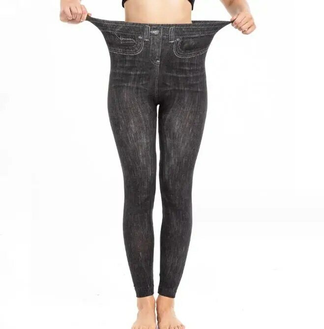 Celana wanita 2023 musim gugur mode baru celana Denim imitasi Motif pinggang tinggi kasual celana dasar serbaguna Pantalon Femme