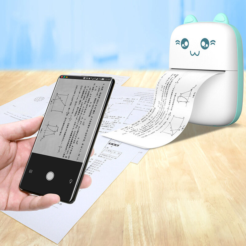 Printer termal, Printer MINI kucing cetak foto saku termal Printer Label 58mm nirkabel Bluetooth kompatibel dengan cetak IOS Android