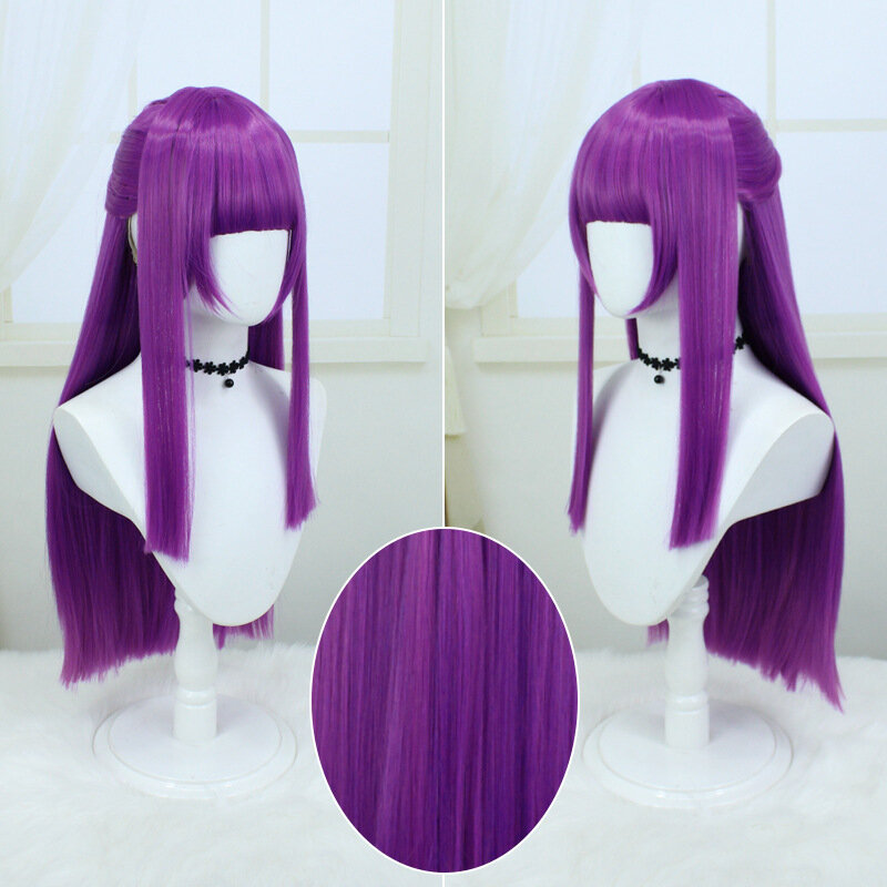 Frieren Beyond Journey's End Cosplay Fren Wig Purple Long Straight Synthetic Wigs With Bangs For Women Halloween Fake Hair 80cm
