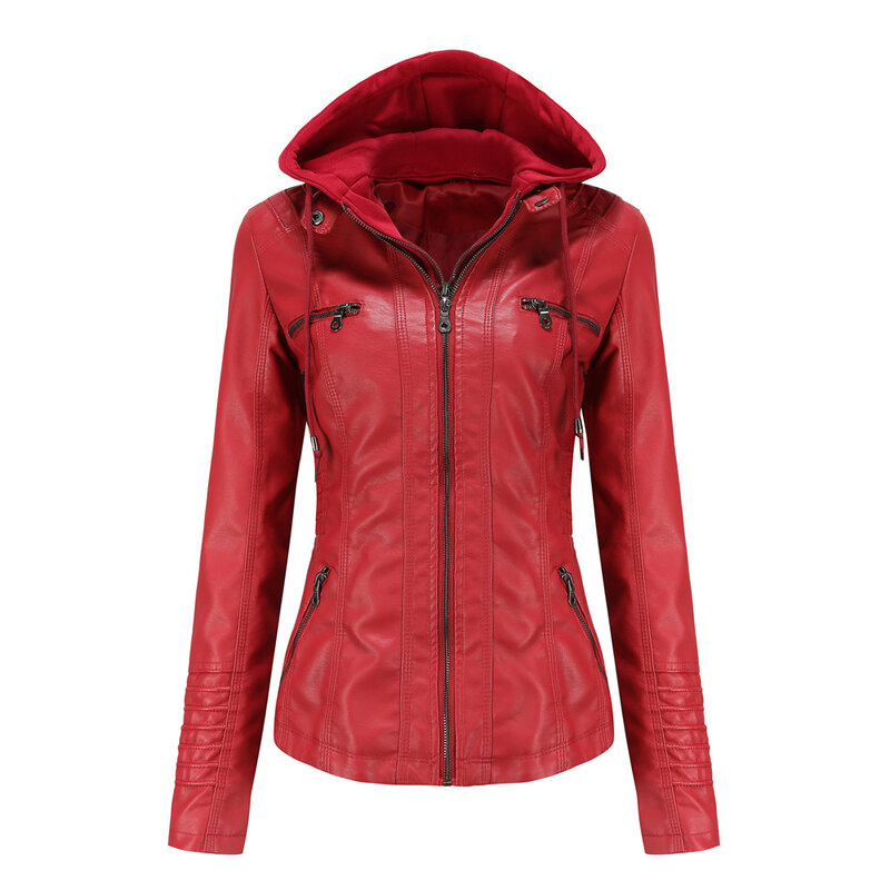 Женская куртка из выстиранной кожи из искусственной кожи, кожаная куртка с капюшоном, большая посадка, ветрозащитная, Спортивная, весна и осень, качество