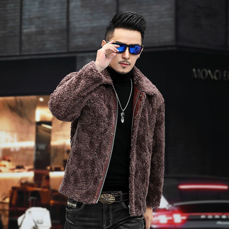 2023 New Autumn Winter Men Long Sleeve Real Fur Jacket Male Short Genuine Wool Fur Coats Men Slim Fit Warm Overcoats I508