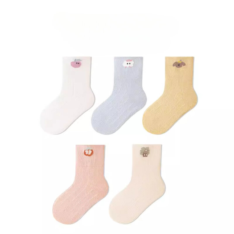 2024 Summer Newborn Baby Socks Korean Version Solid Color Loose Mouthed Baby Sock Cartoon All Cotton Mid Tube Socks Lace Socks