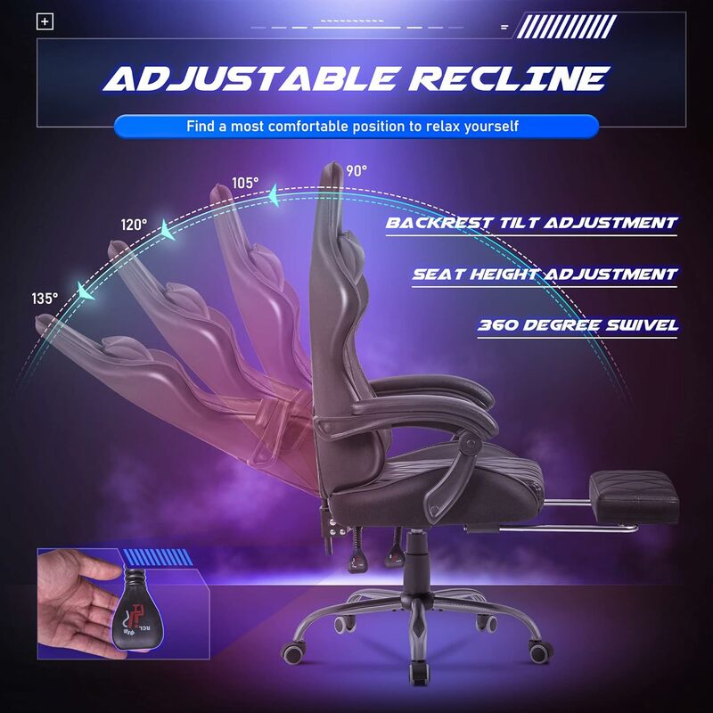 Homall kursi Game, kursi komputer dengan penyangga kaki dan pijat, kursi Game Video belakang tinggi ergonomis dengan Putar S