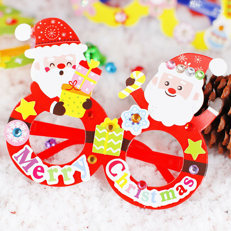 Crianças diy óculos de natal artesanato brinquedos crianças criativo artesanal santa boneco de neve veados decoração óculos prop presente de natal