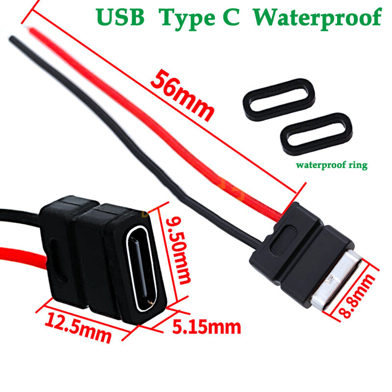 Conector à prova d'água USB tipo C, fivela de cartão, alta corrente, carregamento rápido, porta Jack, USB-C carregador, 1-10pcs
