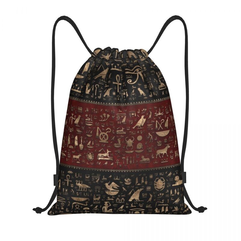 Ancient Egyptian Hieroglyphs Drawstring Backpack Women Men Gym Sport Sackpack Foldable Egypt Culture Training Bag Sack