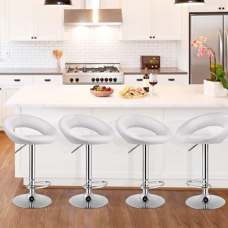 Bar Stools, Set of 2 Modern Swivel Adjustable Barstool, PU Leather Backless Stools, with Chrome Plated Footrest and Base