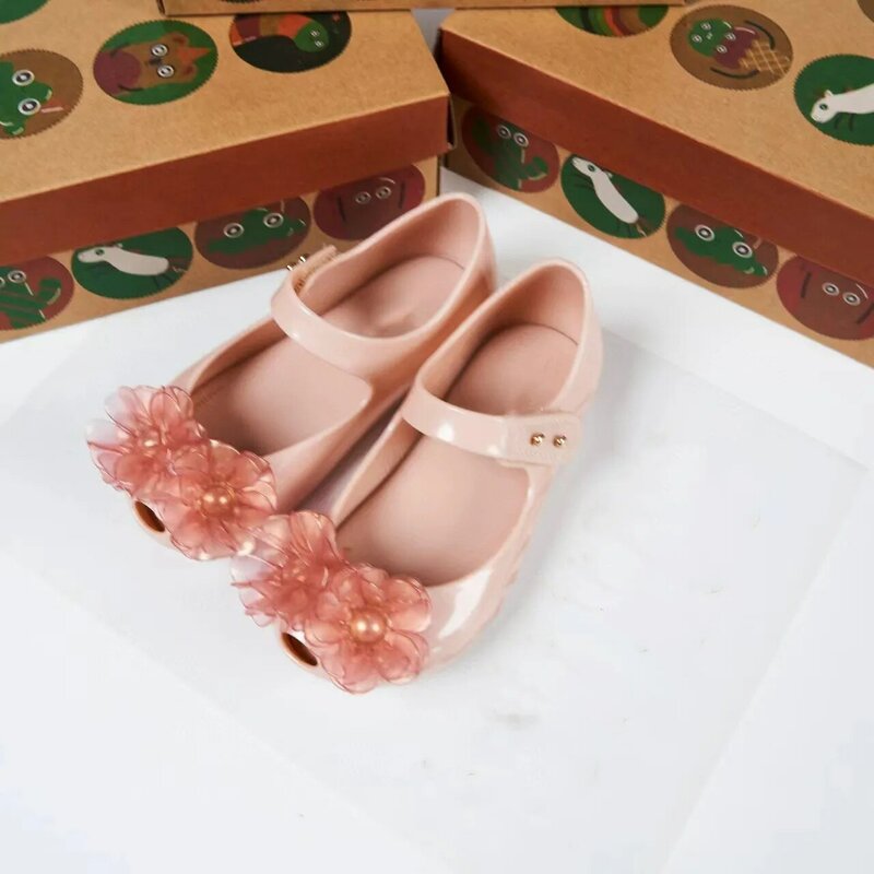 Детские брендовые туфли-желе 2024, детские сандалии с цветочным узором и открытым носком, обувь для принцессы камелии, HMI154
