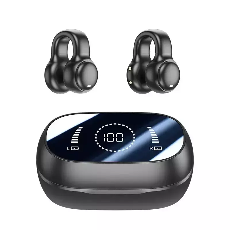 Ear Clip Bone Conduction Digital Display Bluetooth-compatible Headset Gaming Headsets Noise Canceling Sport Wireless Earphones