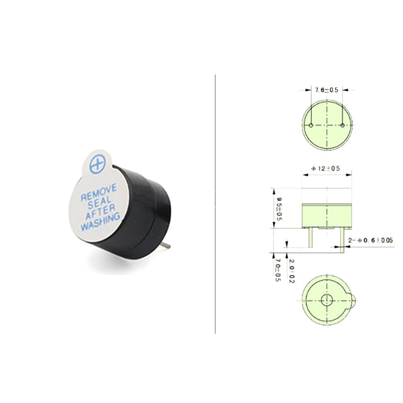 Mini Buzzer ABS Noir, 2500 +-200HZ, Buzzer Actif, Piezo 100%, Espacement des Pieds, Nouveau Produit 7.5mm, DIY