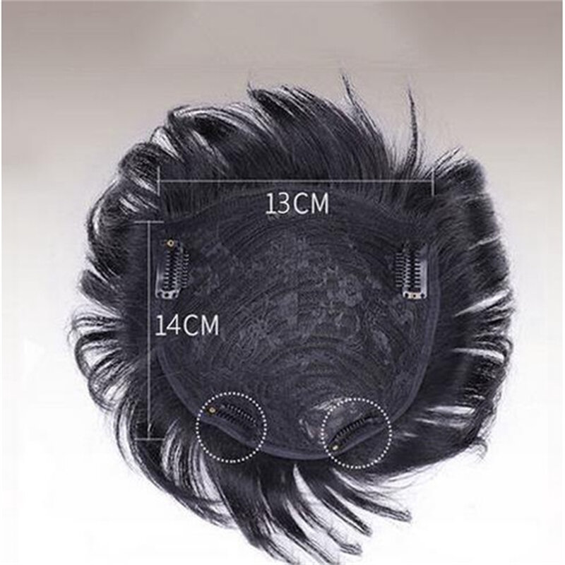 Male Clips-On Short Hair Wig Head Top Replacement Blocks Effectively Covering Sparse Hair