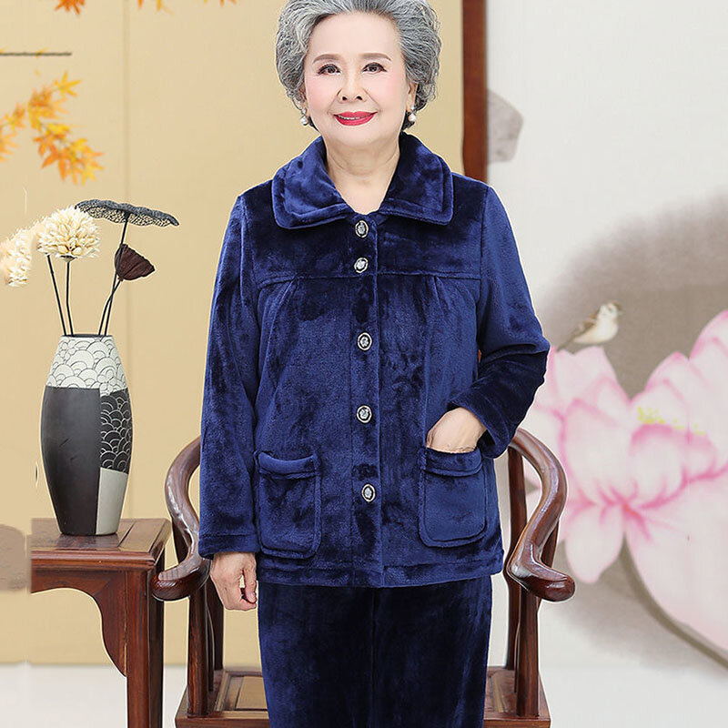 Nuovo pigiama da donna di mezza età spesso con velluto autunno inverno caldo pigiama flanella Home Wear pantaloni femminili set di due pezzi 4XL