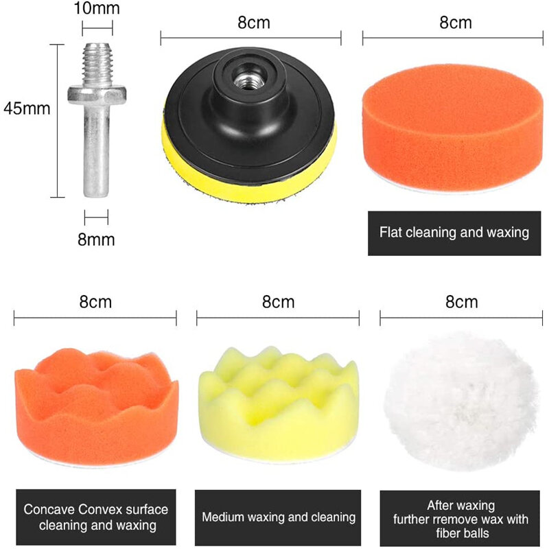 3inch Car Polishing Pad Kit  Sponge Polish Pads Remove Scratches Car Buffing Waxing Cleaning Set for Polisher Buffer Tool