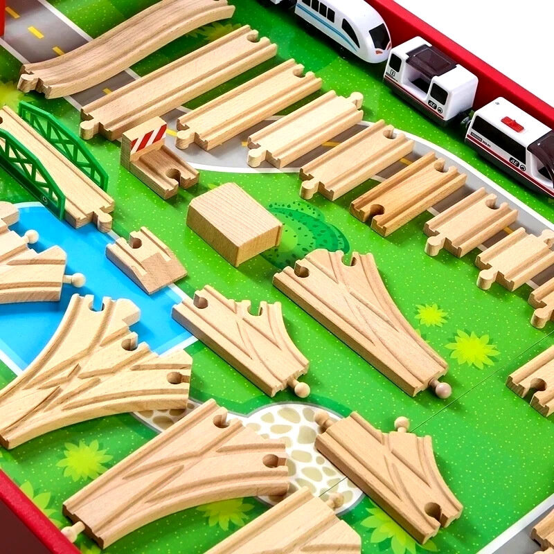ملحقات مسار خشبية جديدة ألعاب سكة حديد على شكل قطار من خشب الزان تناسب جميع مسارات العلامة التجارية ألعاب تعليمية للأطفال