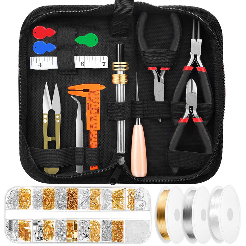 쥬얼리 제작 용품 키트, 24 도구 포함, 3 와이어 포장 824, 보석 수리 비딩 용품 키트, 공예 반지