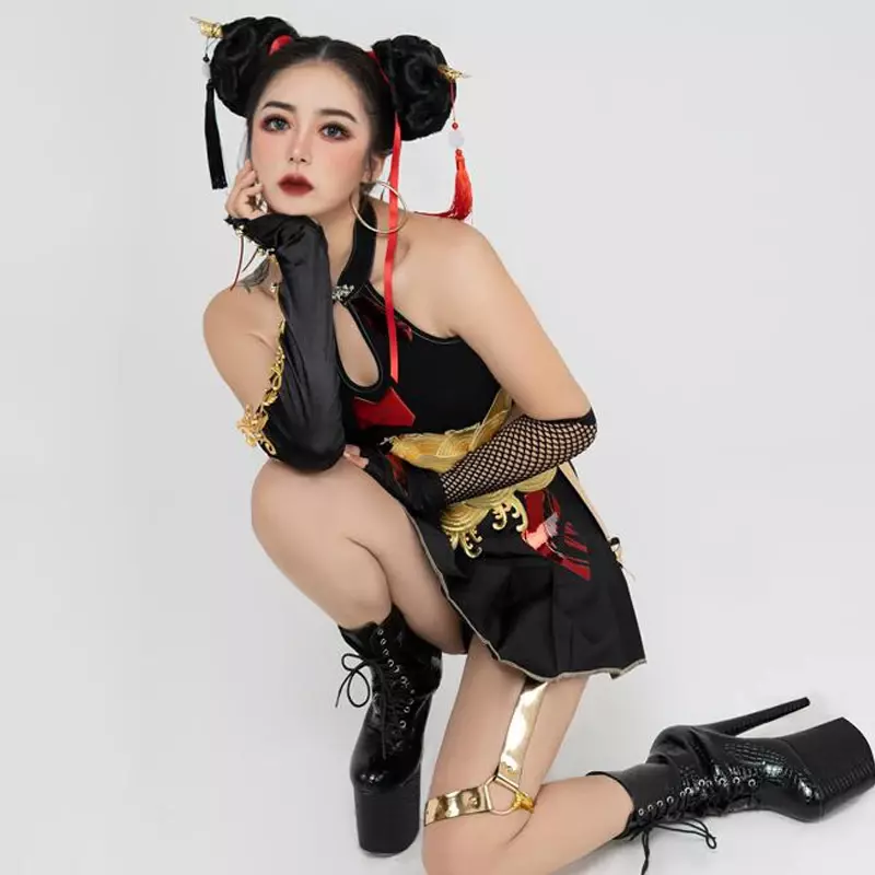 30 giorni pre-vendita stile cinese ricamato gilet gonne donne gruppo Cheerleading abbigliamento da ballo Performance sul palco