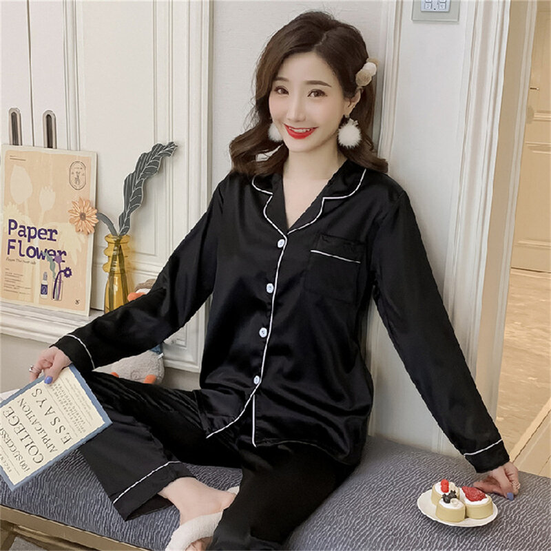 2 шт./комплект, Женская атласная пижама с длинным рукавом