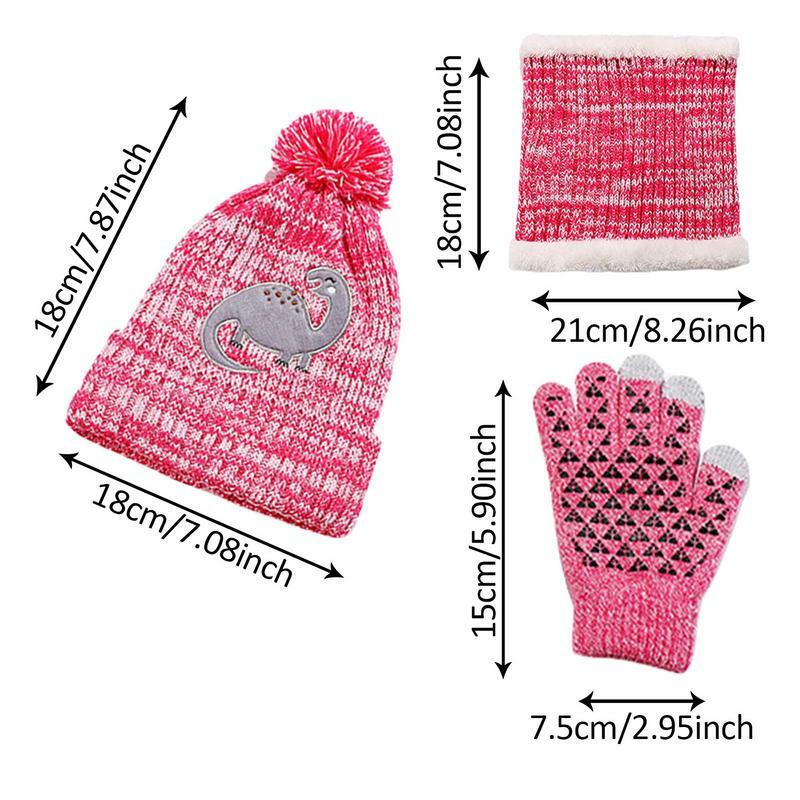Winter Hats Scarf With Gloves Knitted Winter Sets With Cute Dinosaur Print Winter Gifts Neck Scarves For Boys Girls 2-8 Winter