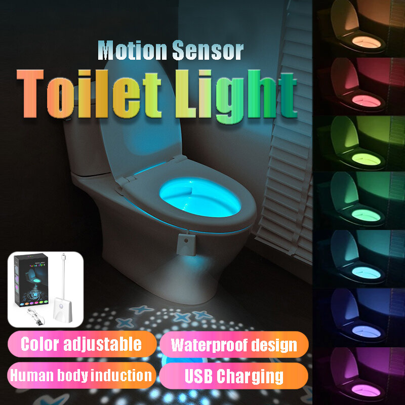 Inteligente recarregável impermeável LED Night Lights, Motion Sensor Lamp, Backlight para WC Bowl, banheiro, WC, 108 cores