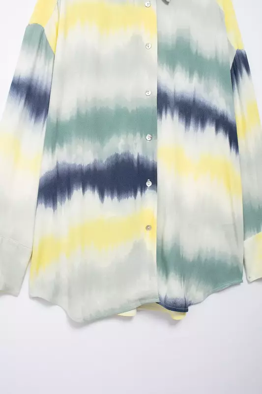 Traje de 2 piezas con estampado Tie-dye para mujer, camisa Vertical de manga larga, chaqueta + Pantalones de cintura elástica, novedad de 2024