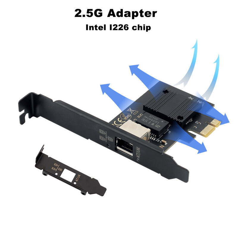 2.5G Intel i226 PCIE ke RJ45 kartu jaringan 100/1000/2500Mbps antarmuka RJ45 adaptor Gigabit LAN Etherent untuk PC/Desktop