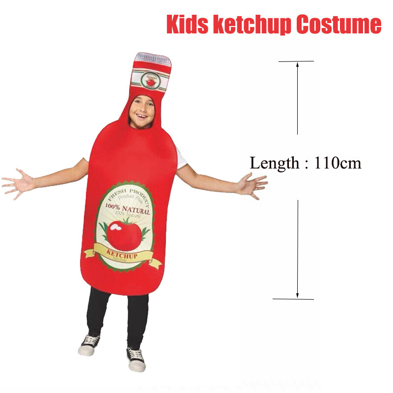 Jongens Meisjes Unisex Familie Volwassen Grappig Voedsel Halloween Cosplay Dress Up Cosplay Kind Ketchup Kostuum