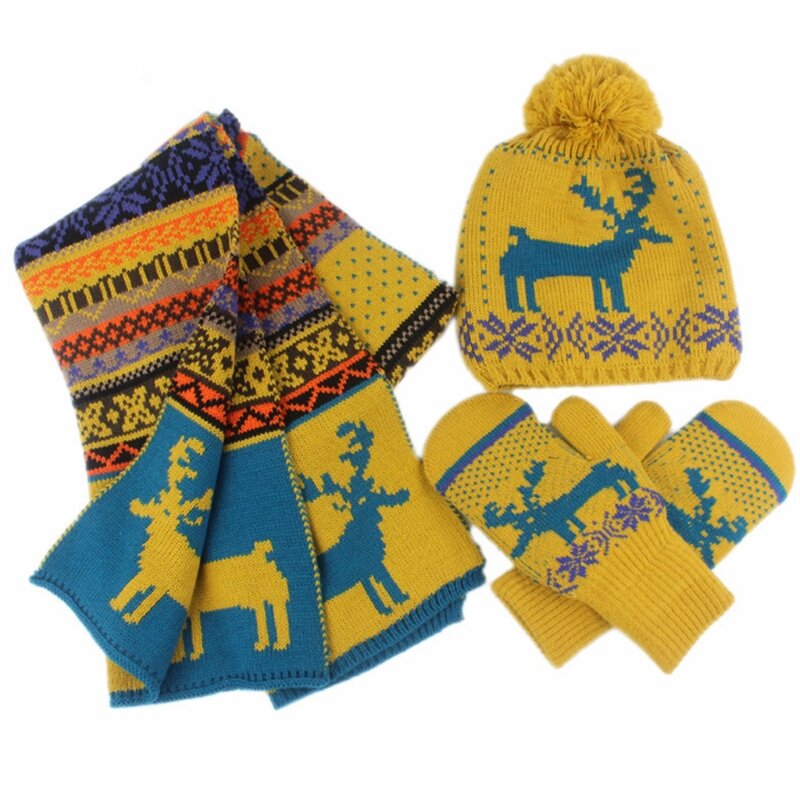Mũ len hoạt hình dễ thương dành cho người lớn mùa đông Găng tay Khăn len dệt kim mềm mại ấm áp cho nữ