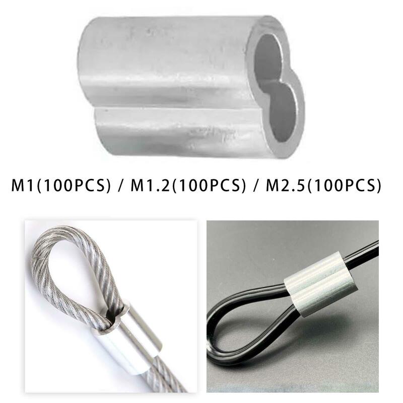 100Pcs Wire Rope Aluminum Sleeves Figure 8 Shape Wire Rope and Cable Steel Wire Rope Accessories Aluminum Crimping Loop Sleeve