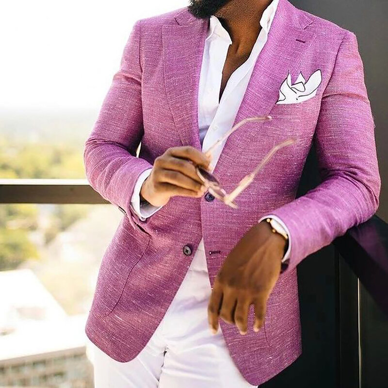Blazer de traje púrpura para hombre, chaqueta ajustada con solapa con muescas, ropa de novio, esmoquin de boda de negocios, abrigo único hecho a medida